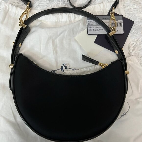 PRADA Re-Nylon Spazzolato Arque Shoulder Bag in Black - Picture 2 of 13